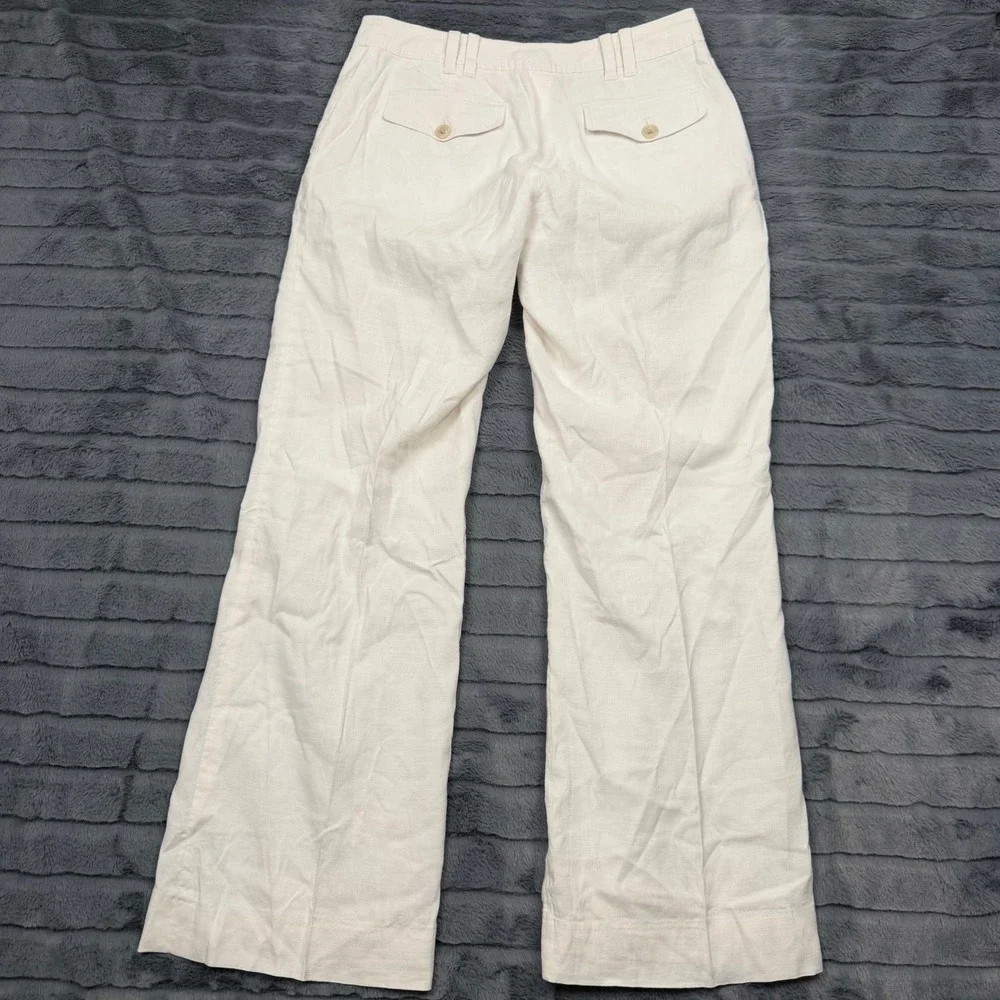 Banana Republic Martin Linen Blend Wide Leg Pants Cream Ivory Size 6 Tall